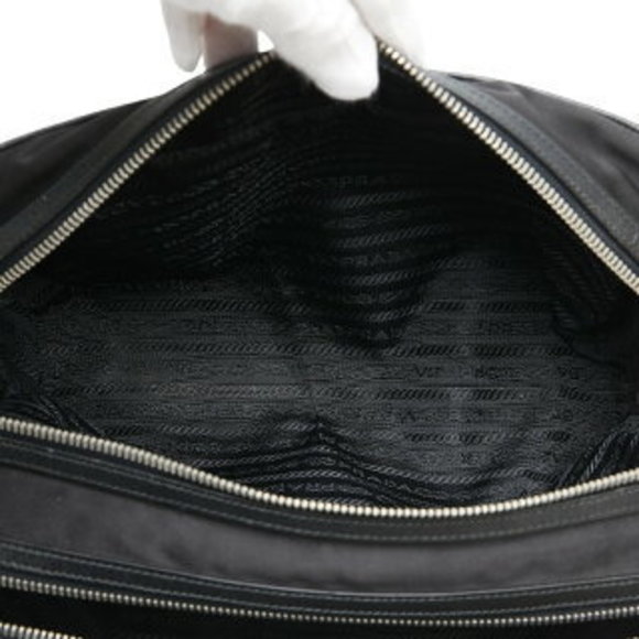 PRADA Triangle Logo Plate Pouch Clutch Bag Black Nylon - Picture 5 of 8